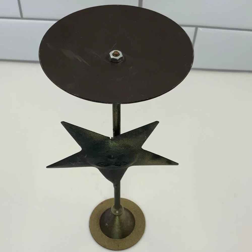 Vintage 1990s Whimsigoth Metal Celestial Star Candle Holder Distressed
